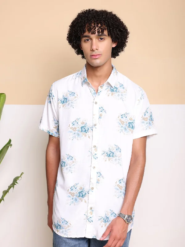 Weekend Special Blue Half Casual Printed Cotton Shirt Regular Fit For Man