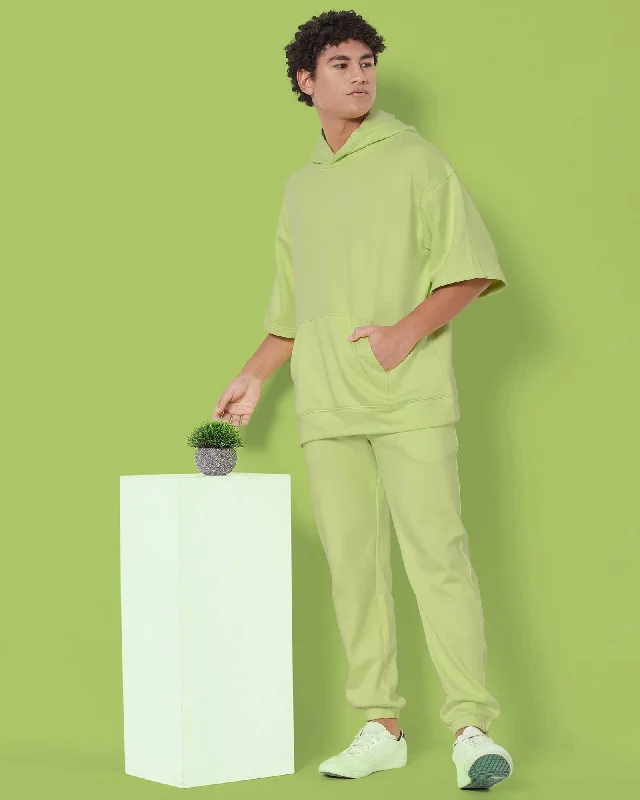 Price Cut Crop Sleeves Oversized Hoodie: Neon Green