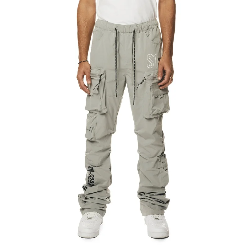 Seasonal Clearance Stacked Utility Windbreaker Cargo Pants - Light Grey