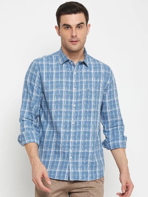 Final Clearance Men's Blue Casual Medium Checks Full Sleeve Shirt