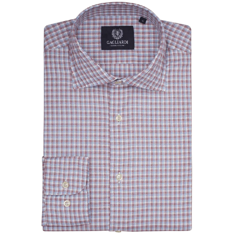 Weekend Savings Fiesta Burgundy & Sky Checked Slim Fit Cutaway Collar Shirt