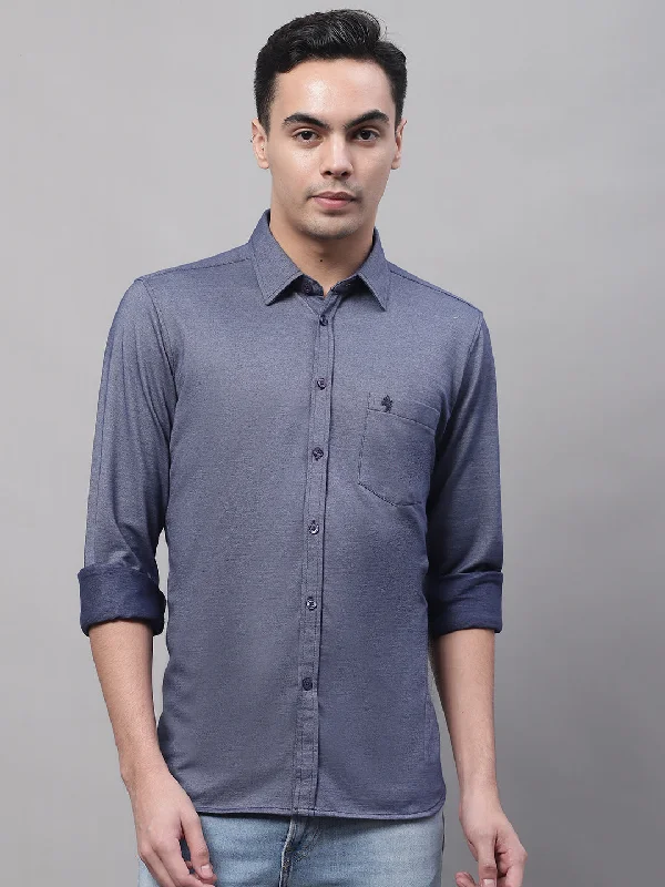 Savings Spectacular Men's Navy Blue Casual Knit Jersey Full Sleeve Shirt