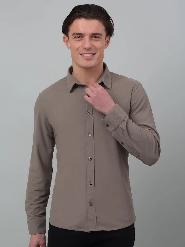 While Supplies Last Men's Charcoal Grey Casual Plain Stretch Full Sleeve Shirt
