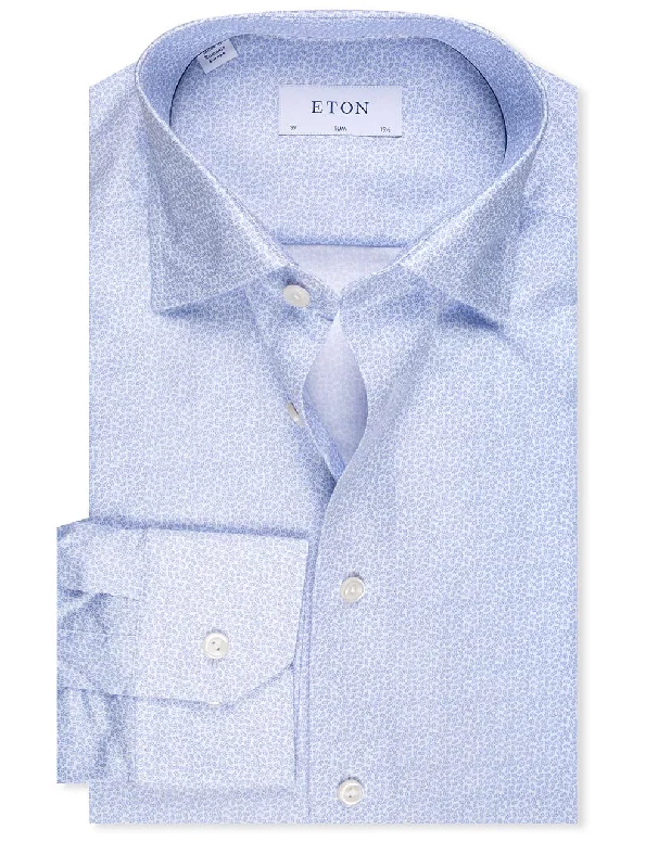 Quick Deals Slim Light Blue Pattern Cotton Twill Shirt Blue