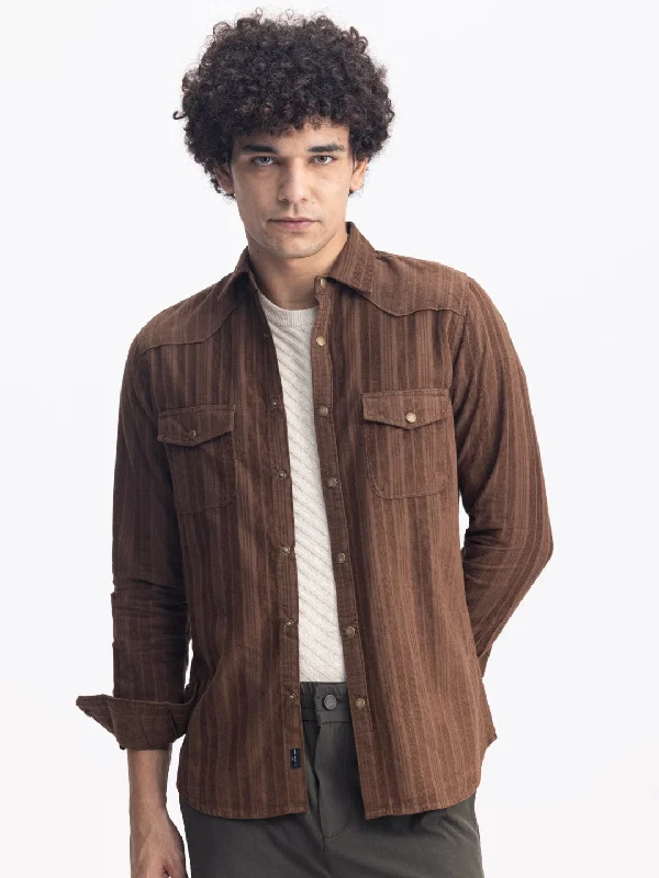Unmissable Offer Brown Striped Corduroy Shirt