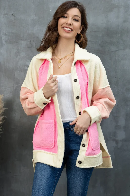 Discount Mania Color Block Collared Slit Jacket