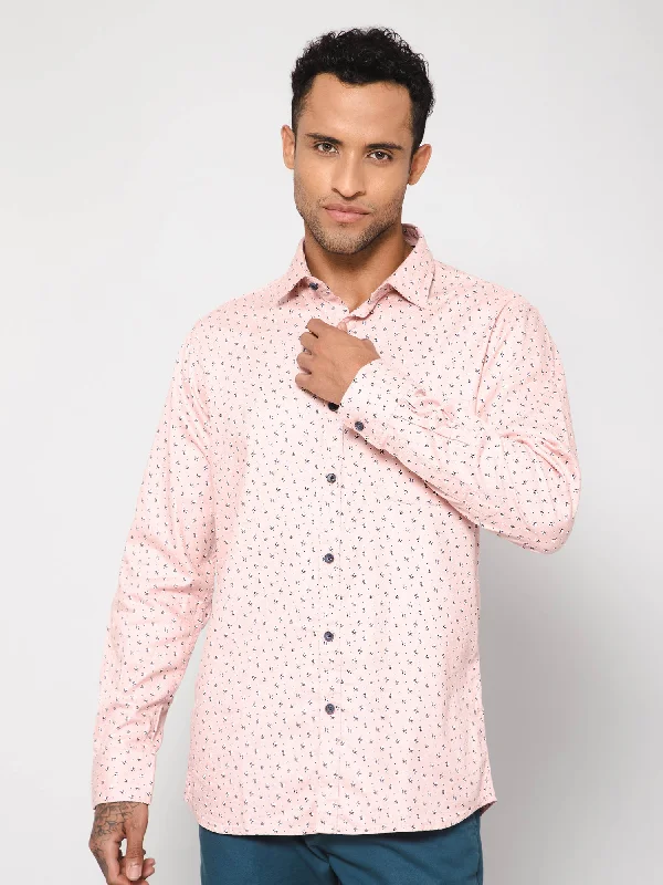 Online Only Men's Light Pink Casual Floral Print Full Sleeve Shirt
