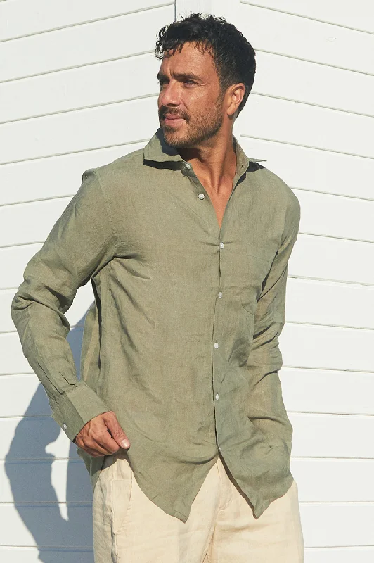 Weekend Deals That Sizzle Men's Holiday Linen Shirt | Khaki