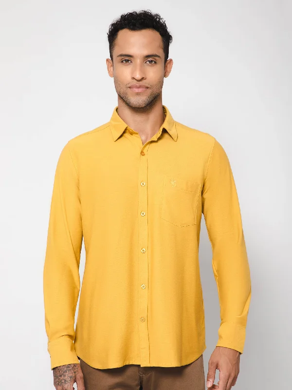 While Supplies Last Men's Mustard Casual Knit Self Textured Full Sleeve Shirt