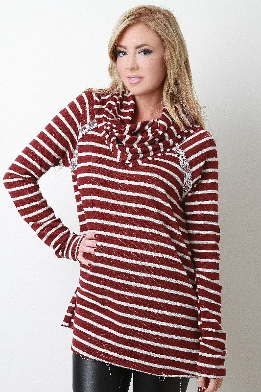 Price Drop Cowl Neck Striped French Terry Top