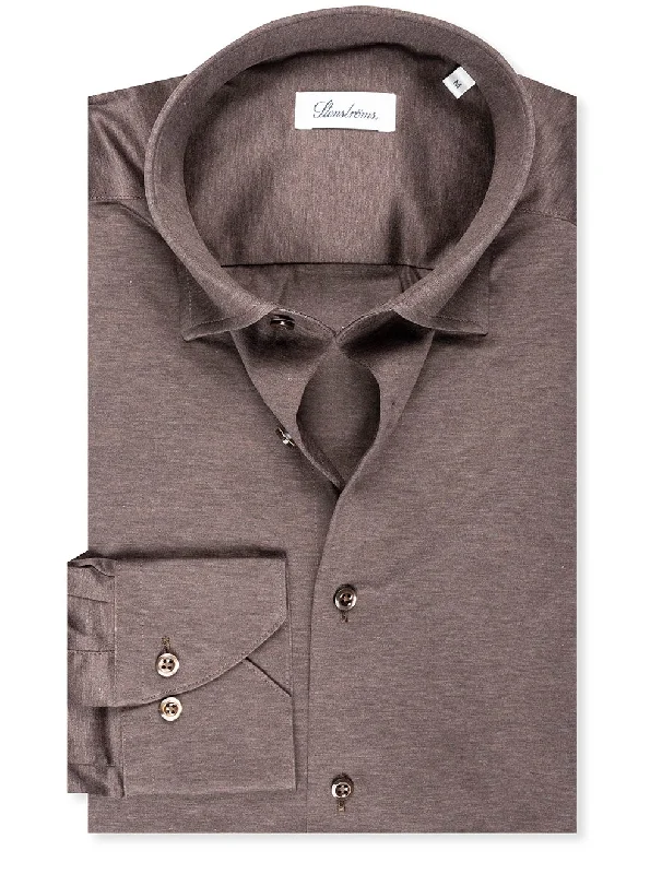 Reduced Price Slimline Jersey Stretch Shirt Dk Brown Melange