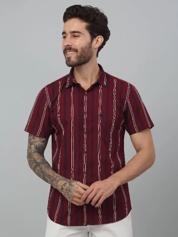 Special Discount Men's Red Casual Broad Stripe Half sleeve Shirt