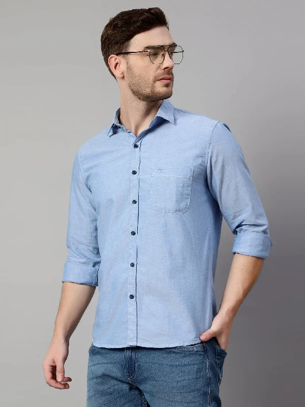 One-Day Only Men's Blue Casual Plain Full Sleeve Shirt