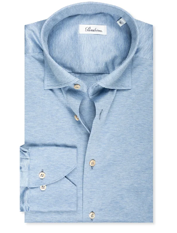 Steals and Deals Slimline Jersey Stretch Shirt Blue
