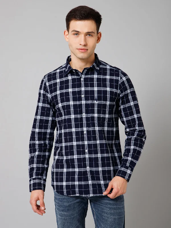 Low Price Men's Navy Blue Casual Big Checks Full Sleeve Shirt
