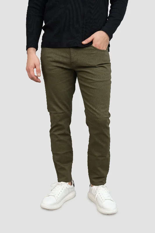 Special Discount Garment Dyed Stretch Jeans Olive