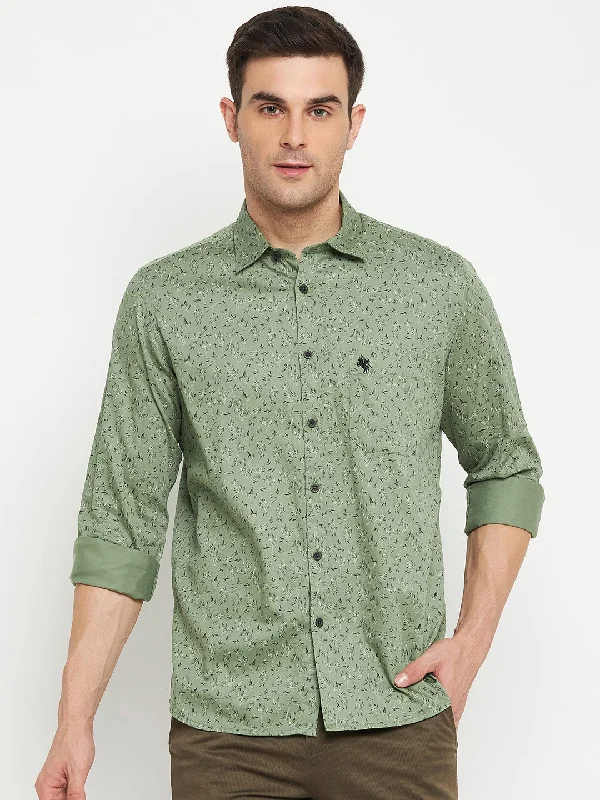 Low Cost Men's Light Olive Casual Floral Print Full Sleeve Shirt