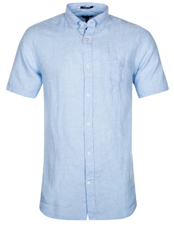 Mega Sale Regular Linen Short Sleeve Shirt Capri Blue