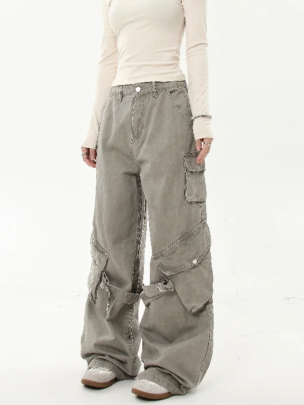 Super Sale Washed Buckled Strap Cargo Pants