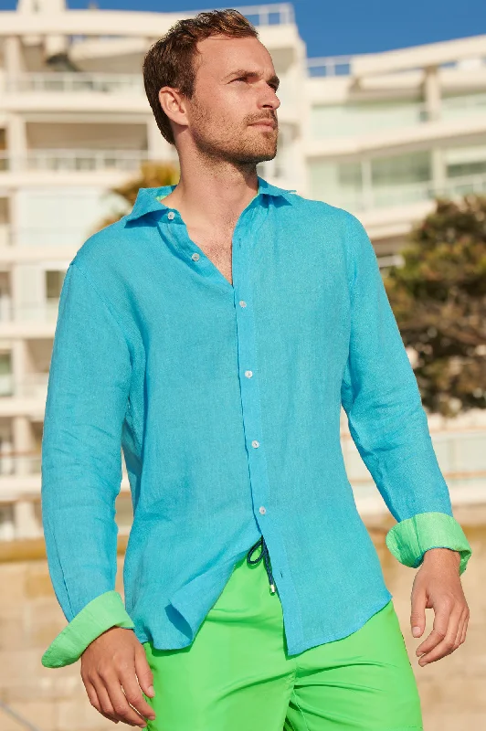 Weekend Deals That Excite Men's Linen Shirt | Turquoise/Green