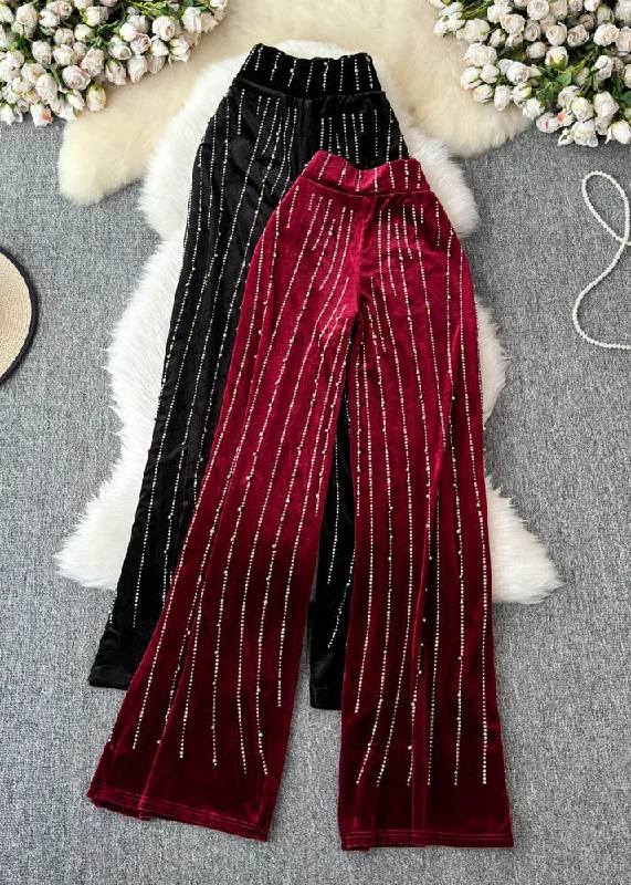 Extra Savings Fashion Mulberry Striped Zircon Silk Velvet Wide Leg Pants Spring