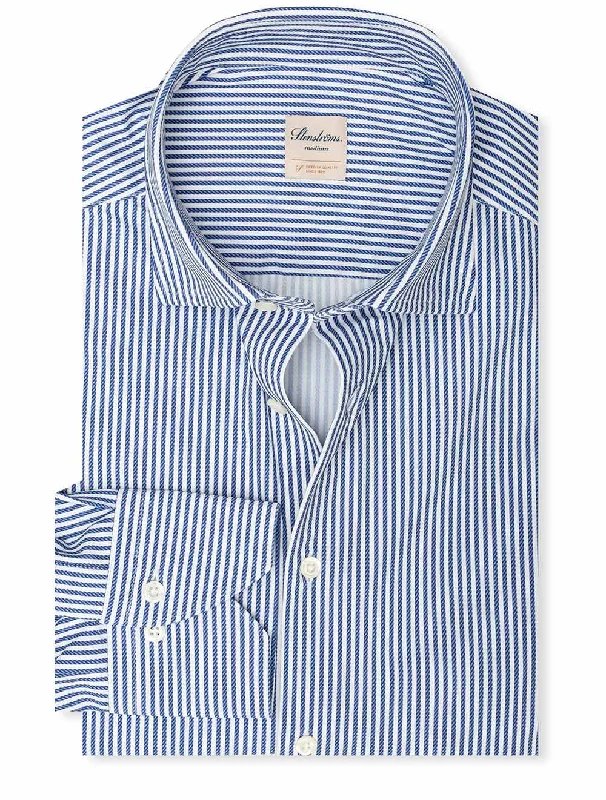 Don't Miss Out Jersey Striped Stretch Shirt Blue
