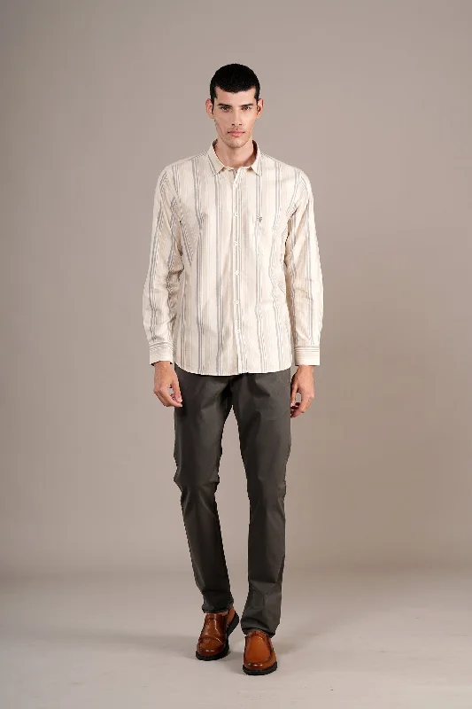 Super Savings Men's Cream Striped Full Sleeves Casual Shirt