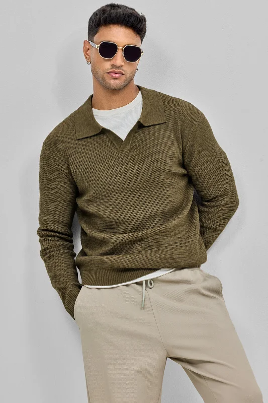 Weekend Special Olive Knitted Polo Sweater