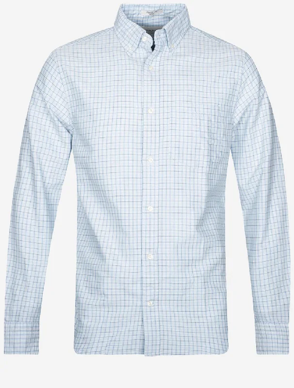 Weekend Deals That Please Regular Tattersall Oxford Shirt Capri Blue