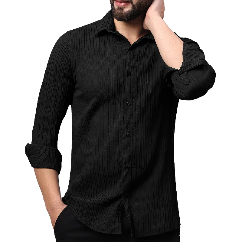 Weekend Bargains to Sizzle Crushed Self Stripe Black Shirt
