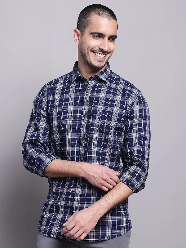 Extra Discounts Men's Navy Blue Casual Big Checks Full Sleeve Shirt
