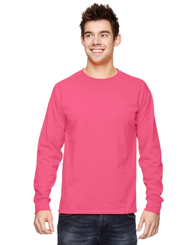 Half Price Fruit of the Loom Lightweight Long Sleeve T-Shirt | Neon Pink