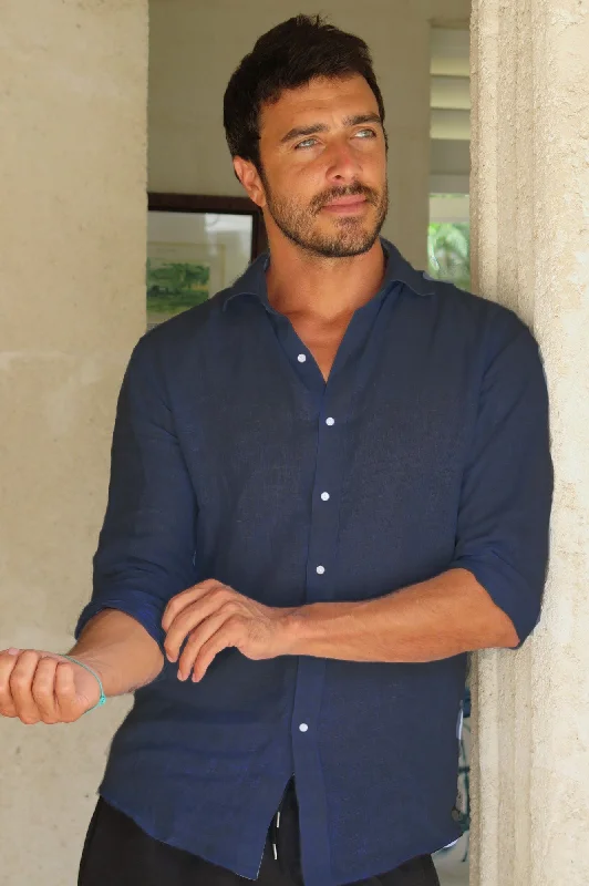 Crazy Deals Men's Holiday Linen Shirt | Navy