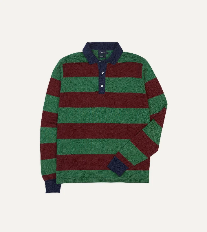 Weekend Deals You Can't Resist Green and Red Linen Cotton Knitted Rugby Shirt
