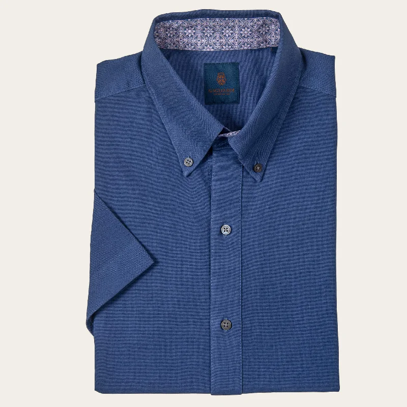Lowest Rates Blue Tailored Fit Oxford Button Down Short Sleeve Shirt