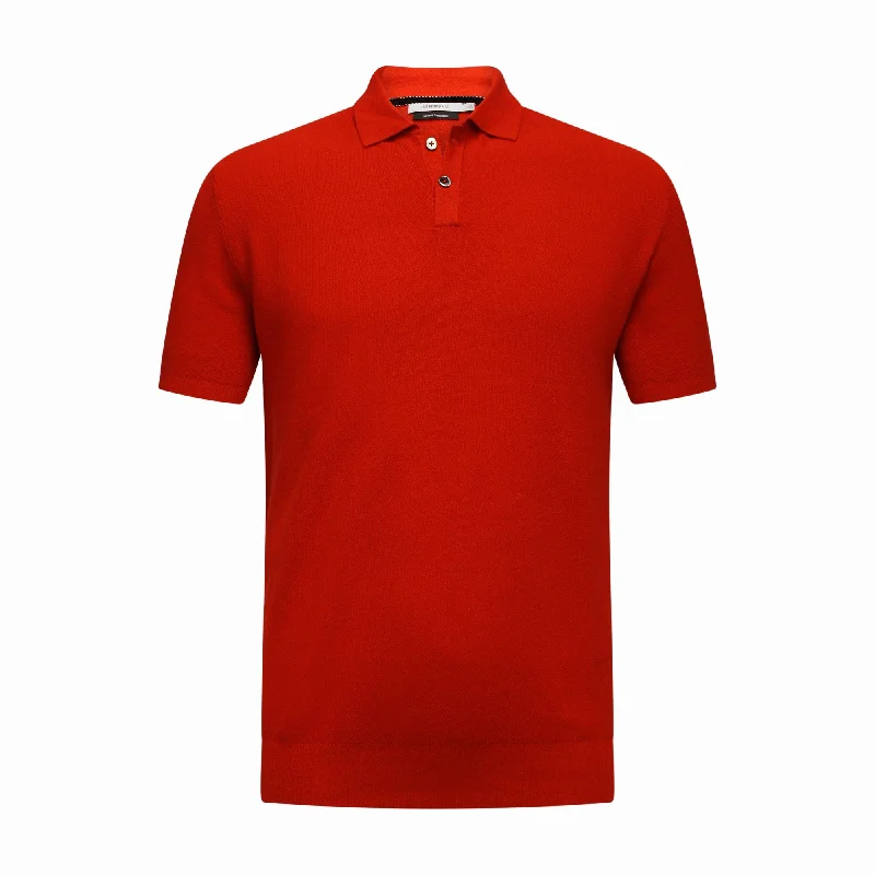 Weekend Savings Bonanza Cotton Cashmere Polo Shirt Cancale in fine pique stitch Red