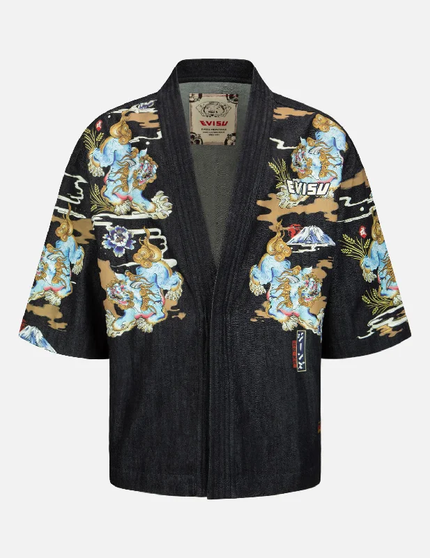 Unmissable Offer Komainu Painting Print Denim Kimono