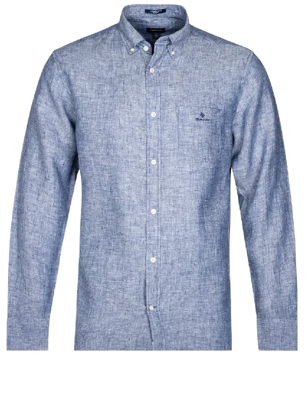 Clearance Sale Regular Linen Shirt Button-down Persian Blue