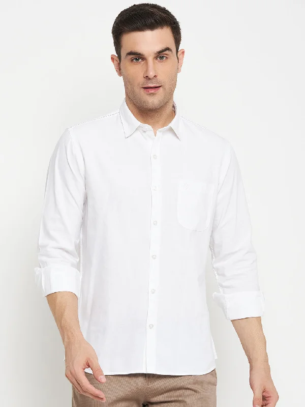Deal Explosion Men's White Casual Self Textured Full Sleeve Shirt