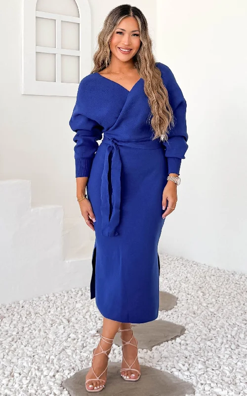 Deep Discounts Catherine Knit Midi Dress - Blue