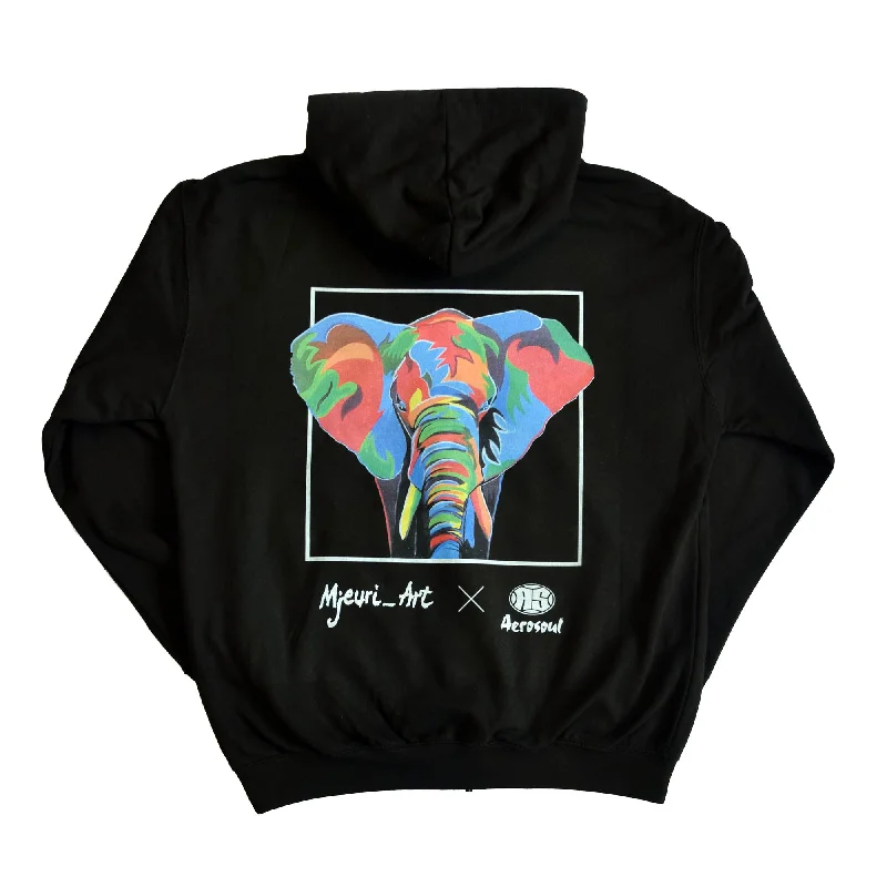 Act Fast A.S. Africa Elephant Zipped Hoodie (Black)