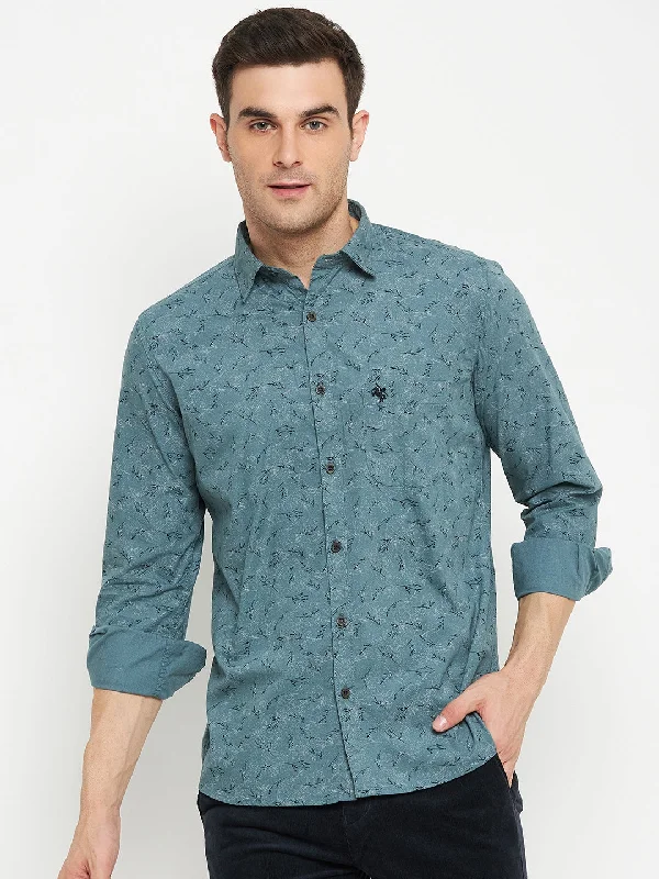 Weekend Savings Galore Men's Light Green Casual Floral Ditsy Print Full Sleeve Shirt