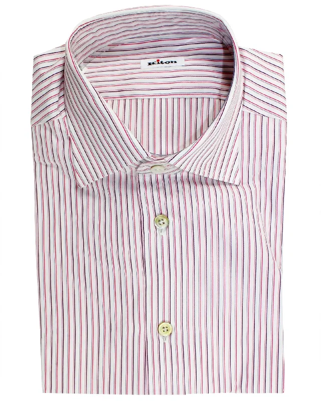 Online Exclusive Kiton Dress Shirt White Pink Purple Stripes 37 - 14 1/2 SALE