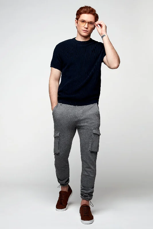 Overstock Clearance DEAN -  Slim Fit Convertible Cargo Ponte Knit Jogger - Mid Grey
