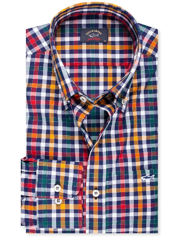 Closeout Sale Check Button Down Shirt Red/navy/yellow