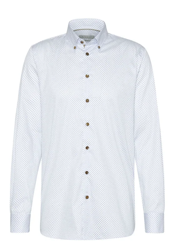 Massive Deal Bugatti Easy Care Cotton Geo Print Shirt, White