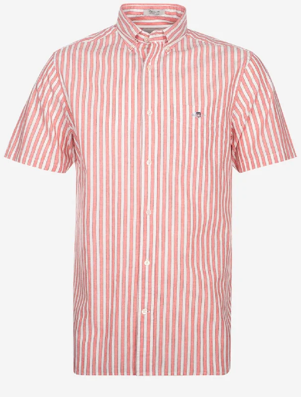 Price Meltdown Regular Cotton Linen Stripe Short Sleeve Shirt Sunset Pink