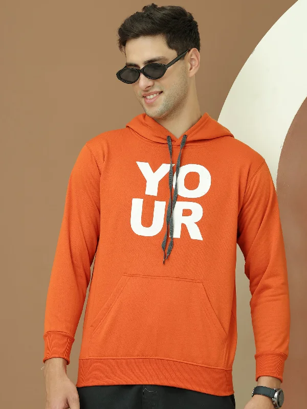 Special Offer VimaL Jonney Regular Fit Orange Printed Hoodie For Men