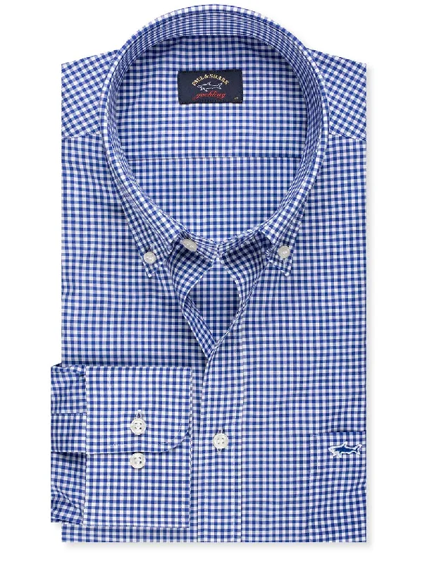 Savings Bonanza Navy Gingham Check Shirt Blue