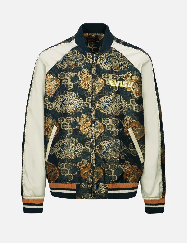 Online Only Logo Embroidery Brocade Fabric-blocking Loose Fit Jacket